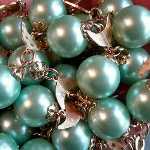 So Pretty Green Faux Pearl Chain Necklace